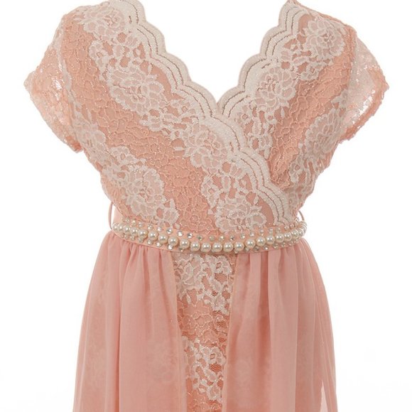 Girls Floral Lace Chiffon Pearl Birthday Holiday Party Flower Girl Dress Pink - Picture 4 of 5